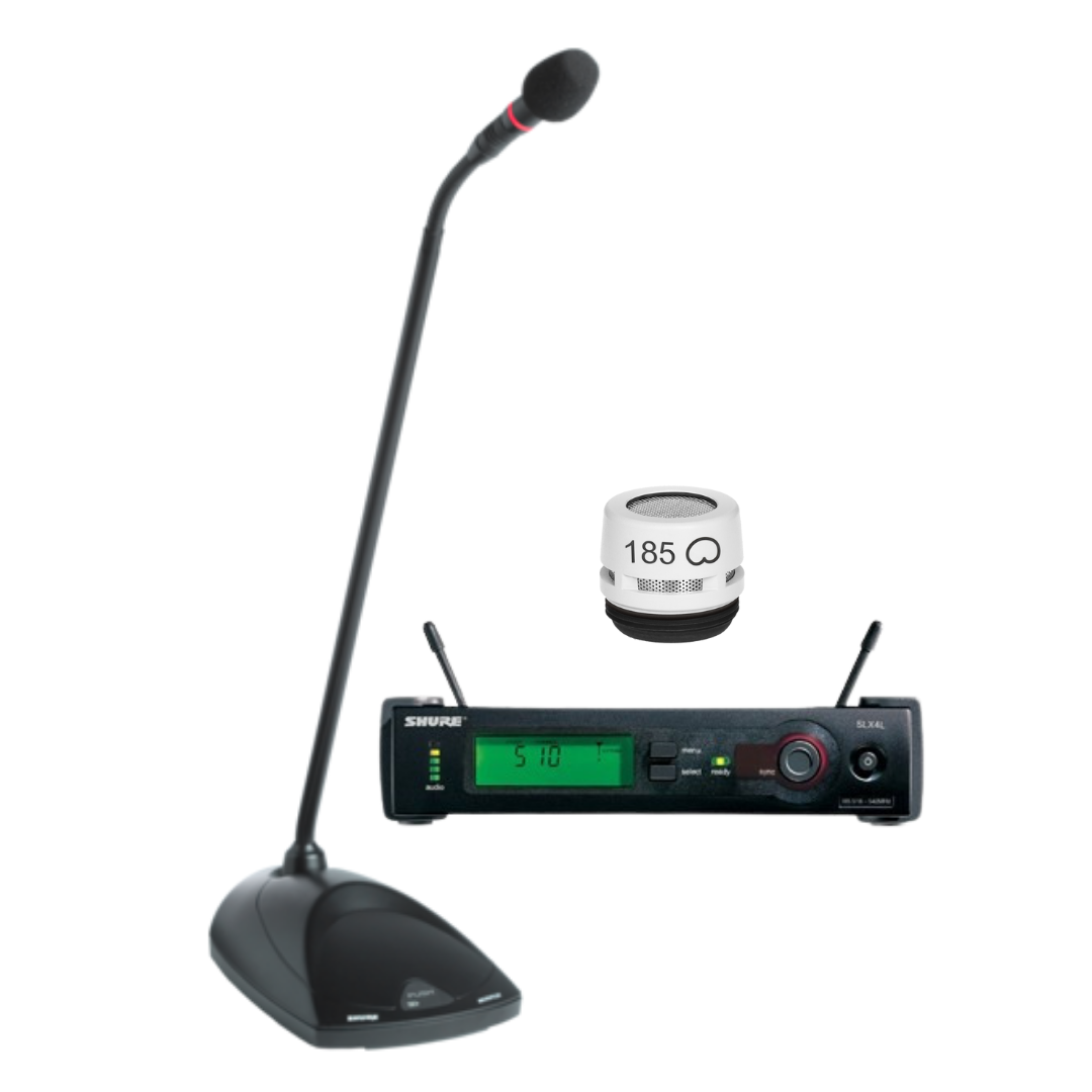 Foto do produto Base SLX4LBR + Microfone gooseneck Shure MX 415 RLP N + Cápsulas cardioides R185W Foto do produto Base SLX4LBR + Microfone gooseneck Shure MX 415 RLP N + Cápsulas cardioides R185W