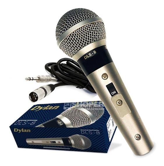 Foto do produto  MICROFONE DYLAN DLS 8 P4 CH DINAMICO COM CHAVE LIGA/DESLIGA