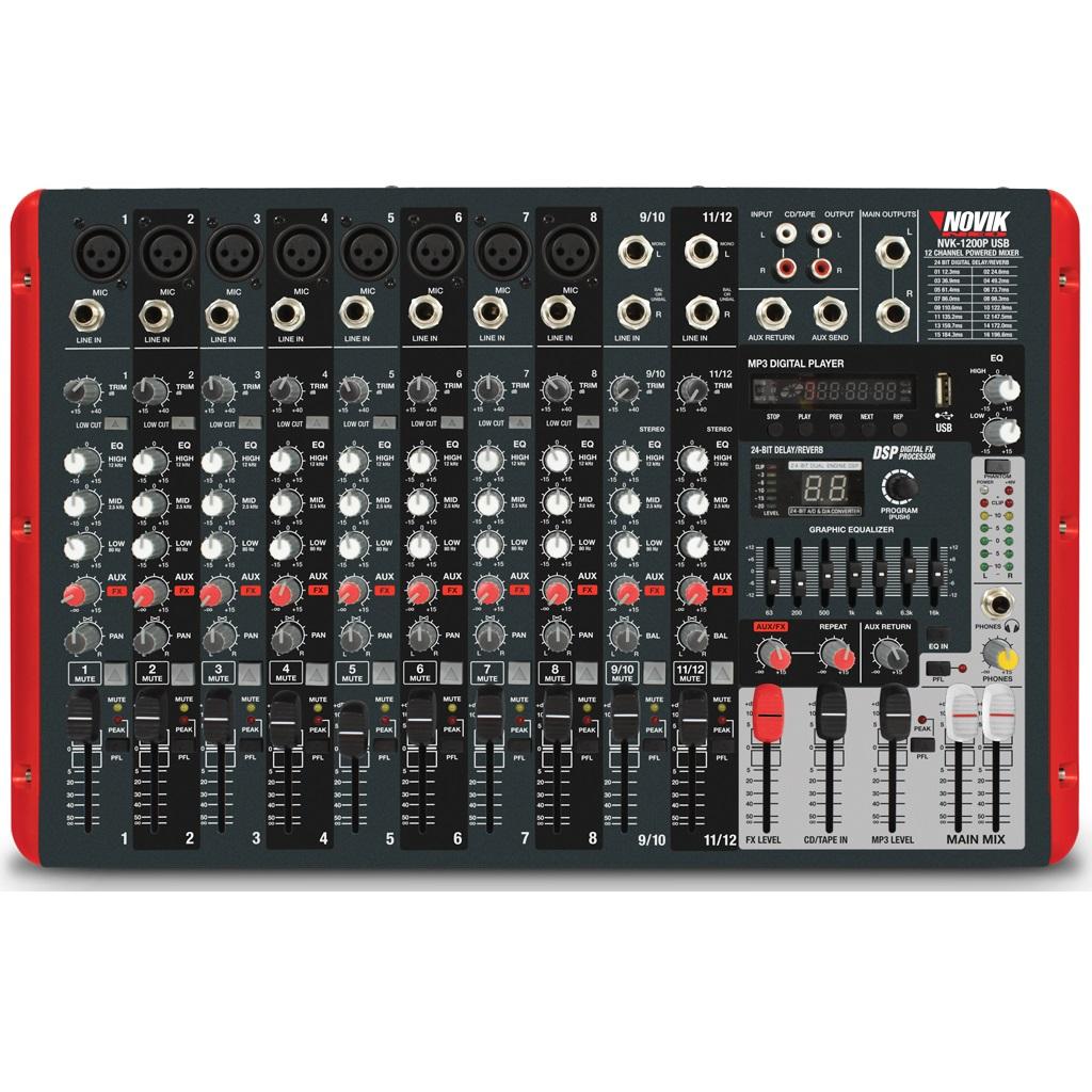 Foto do produto  Mixer amplificado NVK-1200P com 8 canais Mono e 2 Estéreo - Novik Neo