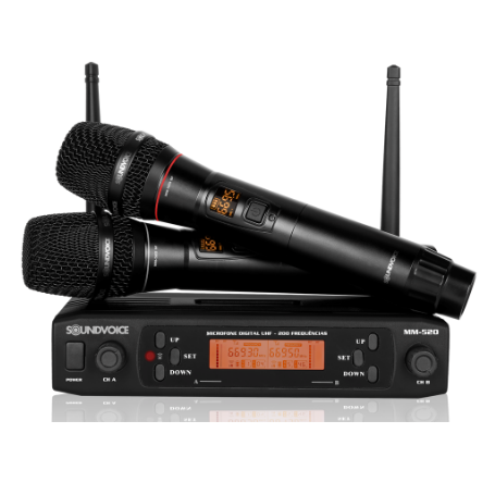 Foto do produto Microfone duplo sem fio Soundvoice MM-520SF Foto do produto Microfone duplo sem fio Soundvoice MM-520SF