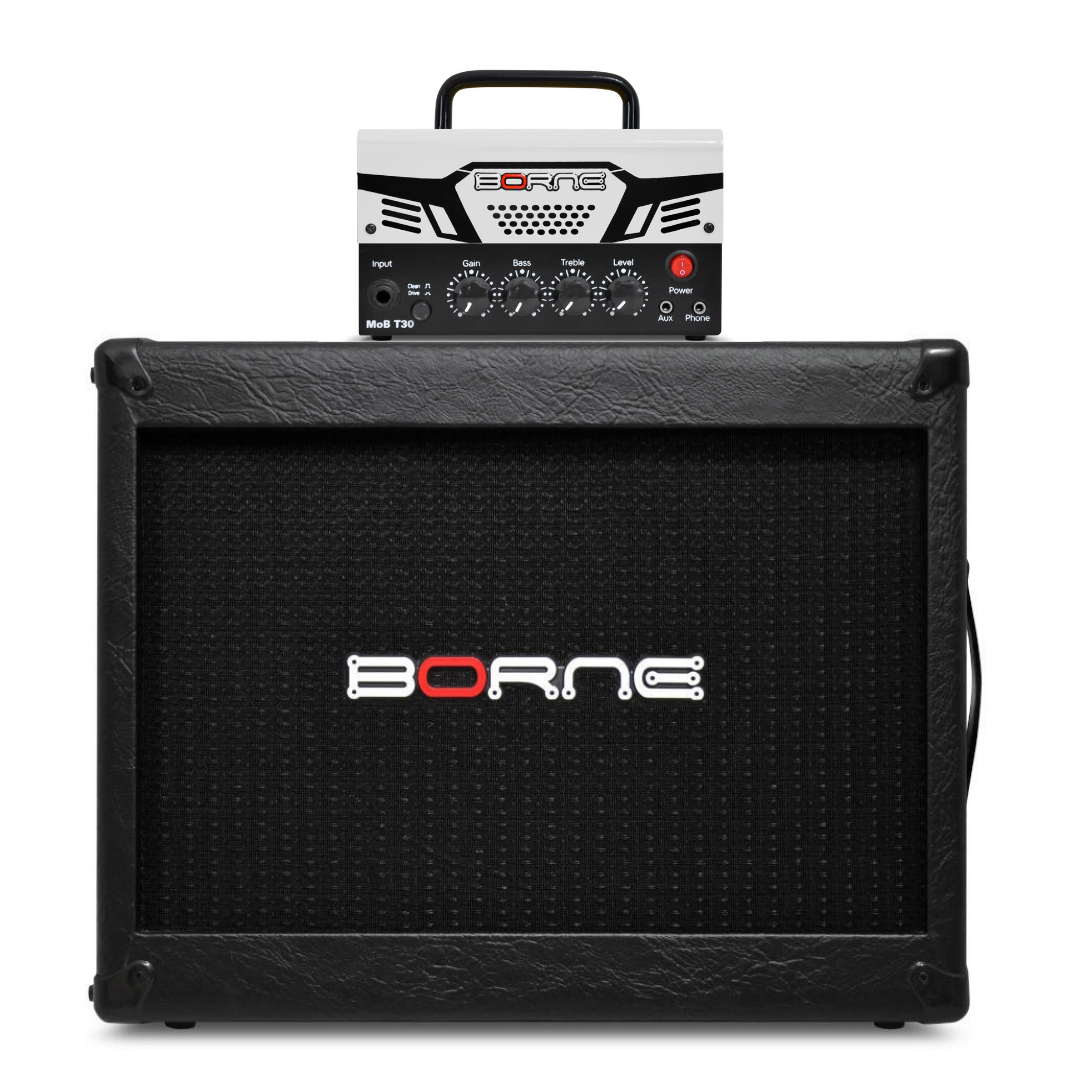 Foto do produto Caixa de Som Passiva para Guitarra Borne G112 100W RMS Preto + Amplificador p/ guitarra MoB T30 branco Foto do produto Caixa de Som Passiva para Guitarra Borne G112 100W RMS Preto + Amplificador p/ guitarra MoB T30 branco