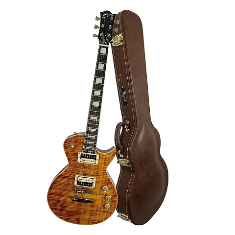 Foto do produto Guitarra custom c/ case 2H escala escura MIRACH FL Transparent ambar Foto do produto Guitarra custom c/ case 2H escala escura MIRACH FL Transparent ambar