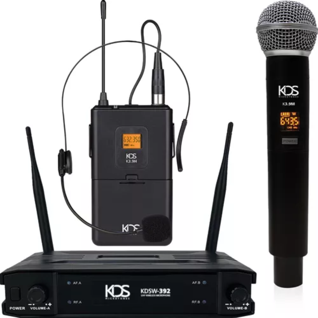 Foto do produto  Microfone sem fio Duplo Bastão/Mão+ Headset/ Cabeça K392C-KDS