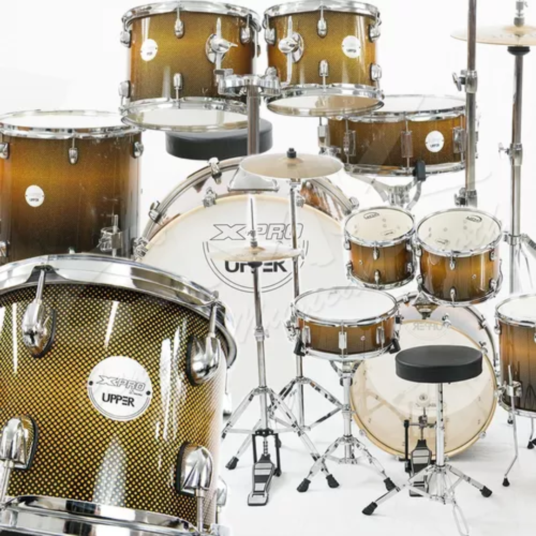 Foto do produto Bateria X-pro Upper Bumbo 20'' Gold Sparkle Completa C/banco Foto do produto Bateria X-pro Upper Bumbo 20'' Gold Sparkle Completa C/banco