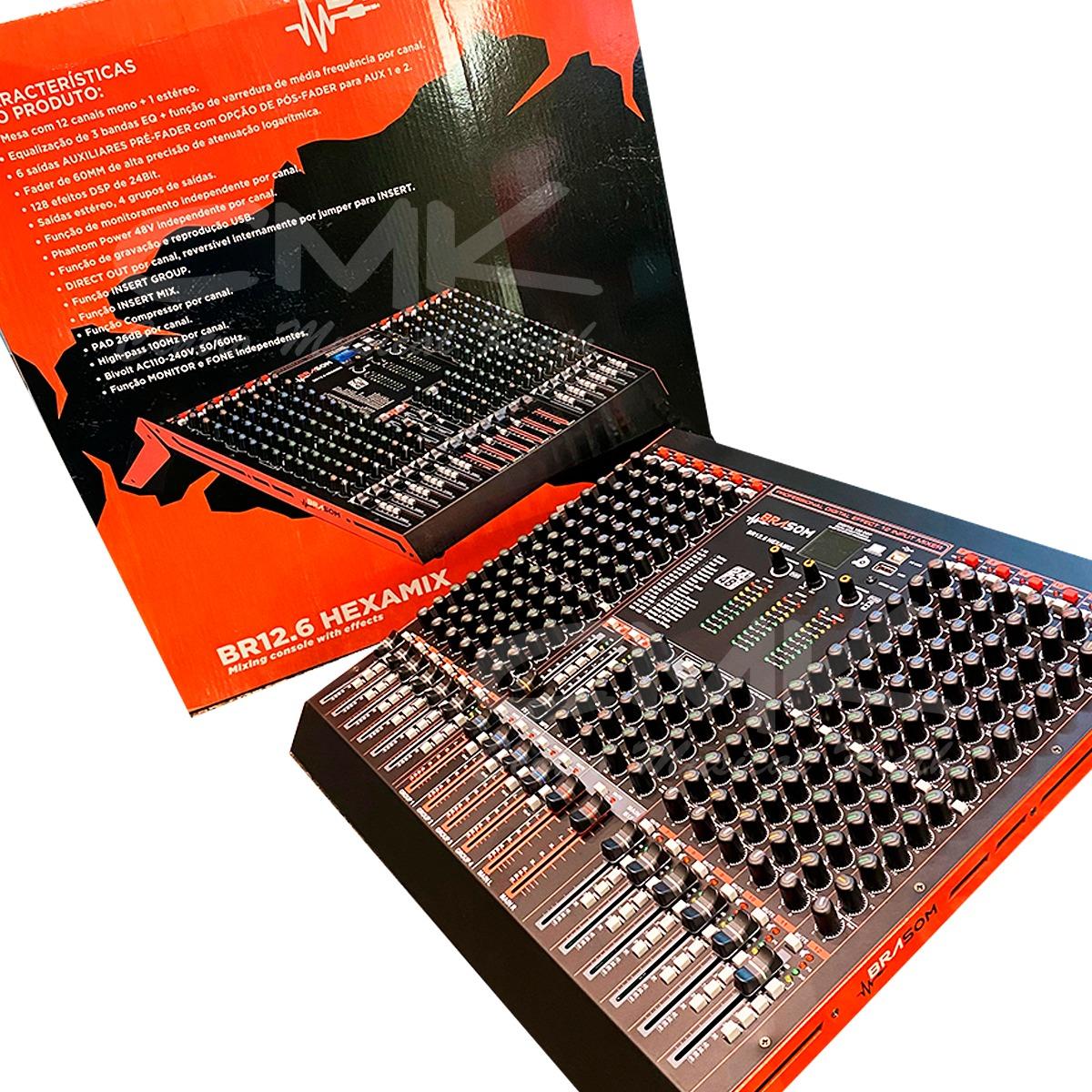Foto do produto  MESA DE SOM HEXAMIX BR-12.6, 12 CANAIS E 6 AUXILIARES