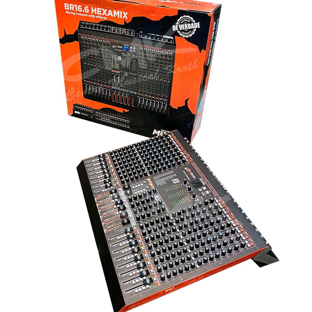 Foto do produto MESA DE SOM HEXAMIX BR-16.6, 16 CANAIS E 6 AUXILIARES Foto do produto MESA DE SOM HEXAMIX BR-16.6, 16 CANAIS E 6 AUXILIARES