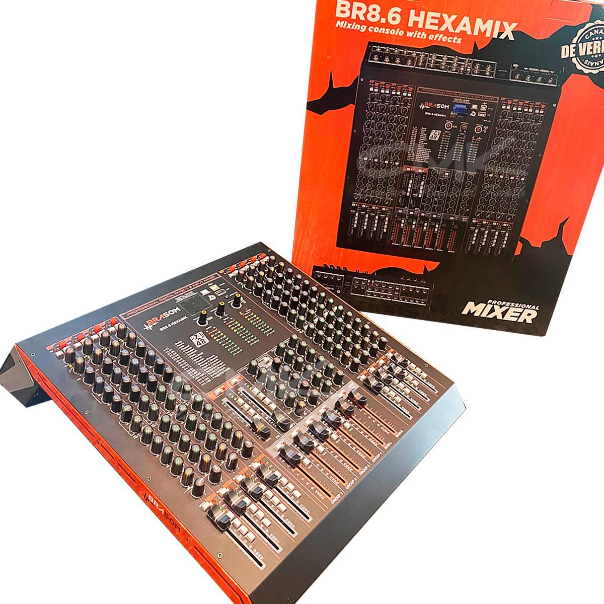 Foto do produto  MESA DE SOM HEXAMIX BR-8.6, 8 CANAIS E 6 AUXILIARES 