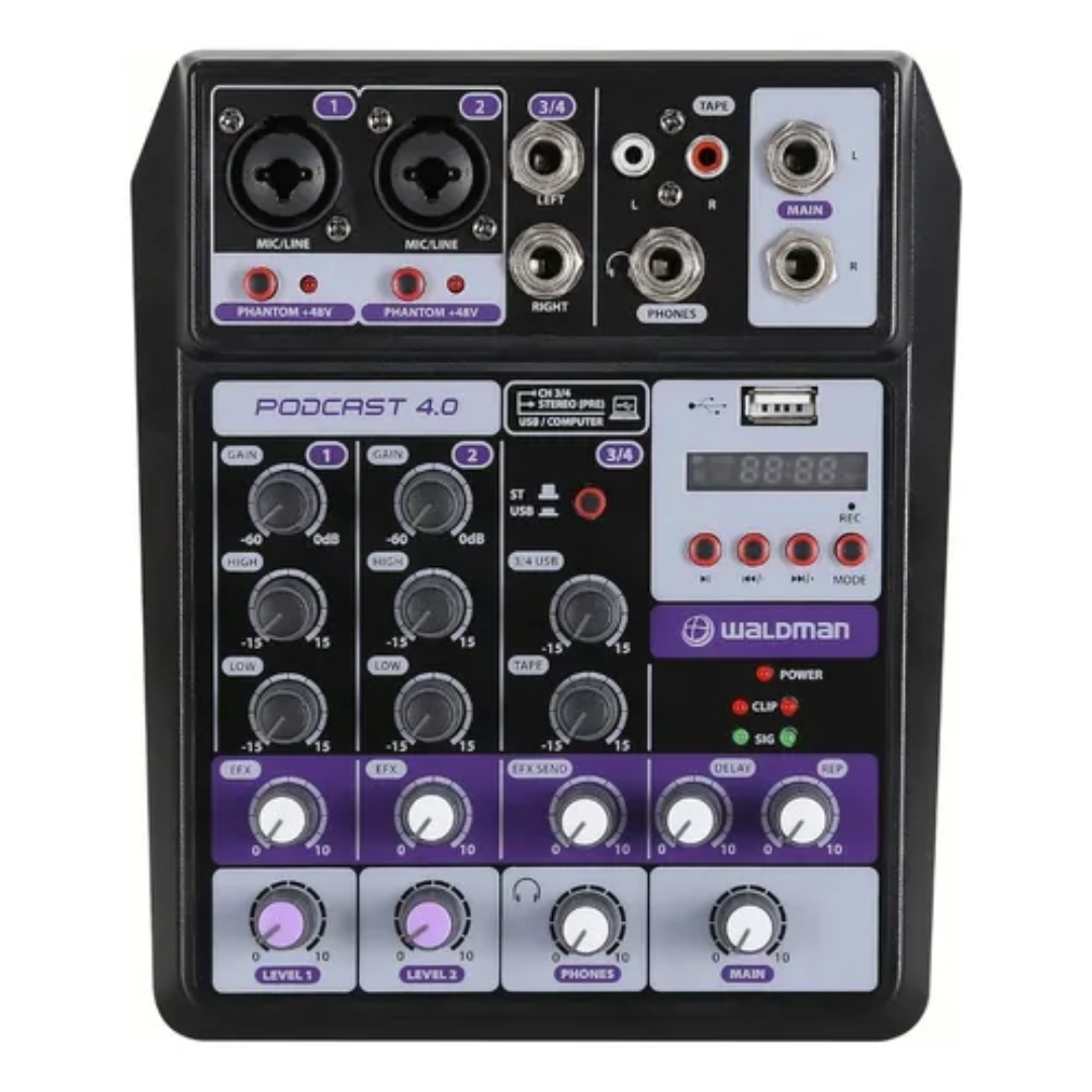 Foto do produto  Mesa De Som Interface Mixer 4 Canais Waldman Podcast 4.0