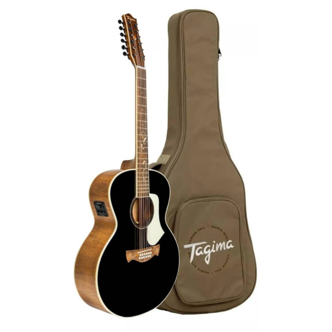 Foto do produto  VIOLAO JUMBO 12 CORDAS EQ AÇO T/CEDRO SOLIDO B/S FLAMED OKOUME FS-600 XII NC BK TAGIMA