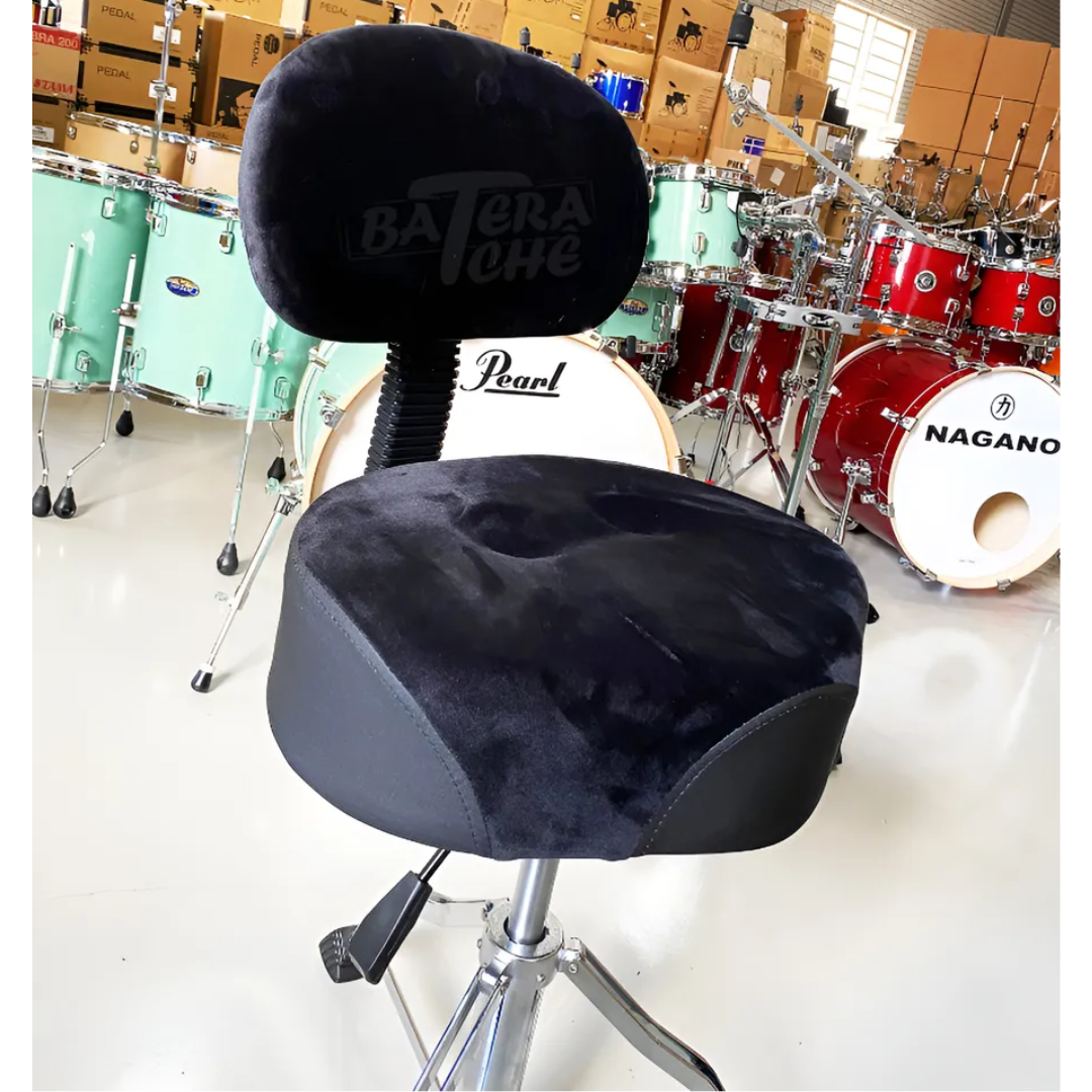 Foto do produto Banqueta Bateria Assento Selim Encosto Reg.pneumática Preto Preto