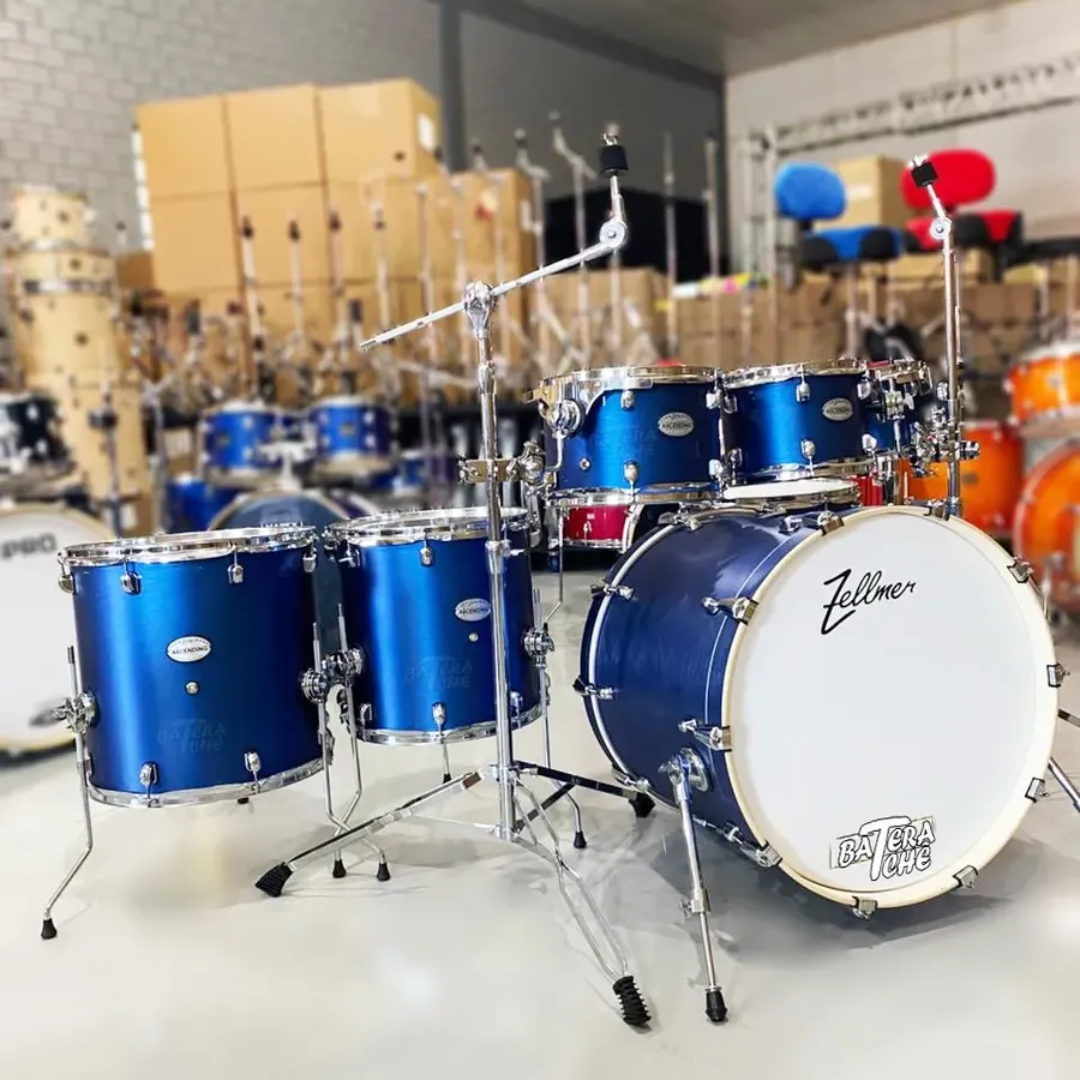 Foto do produto Bateria 3 Tons 2 Surdos 22 Completa Banco Ferragens Zellmer