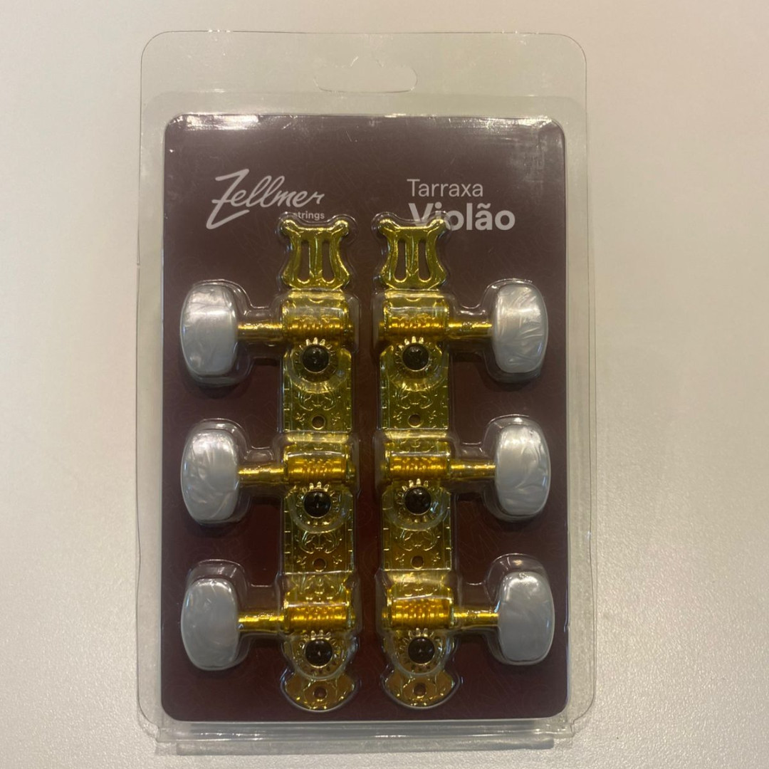 Foto do produto TARRAXA PINO GROSSO DOURADA CELULOIDE BRANCO/HEADSTOCK FURO LATERAL